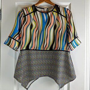 Belissa Asymmetrical Hem Mixed Print SS Top